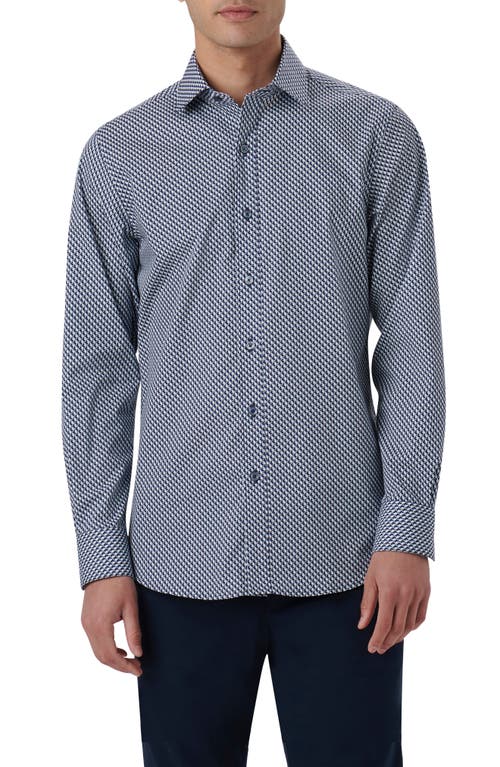 Bugatchi Axel Geo Print Stretch Cotton Button-Up Shirt Navy at Nordstrom,