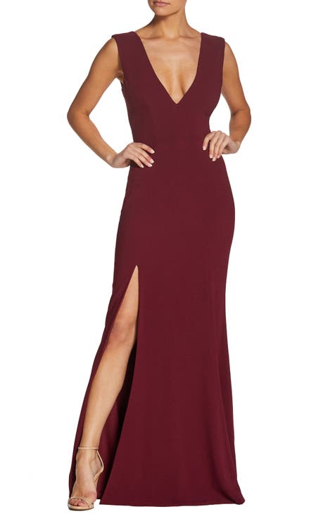 Cheap Women Dress Pleated Long Wine Red Elegant Slit High Collar Slim Fit  Sleeveless Maxi Outfits Plus Size Evening Party Shiny Gowns