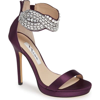 Nina Fayth Jeweled Ankle Cuff Sandal, Purple