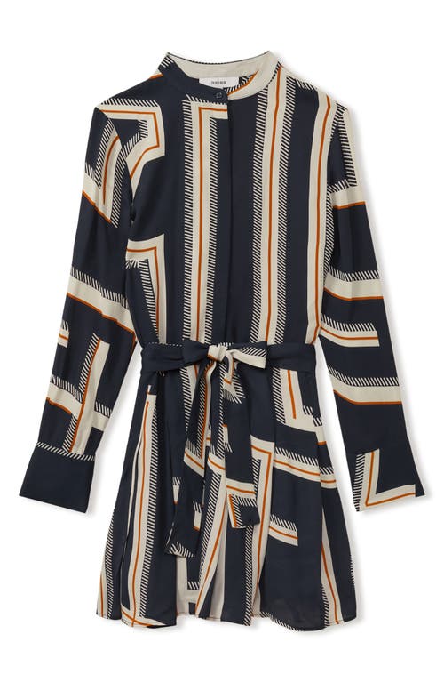 Shop Reiss Ciara Abstract Print Long Sleeve Shirtdress In Navy