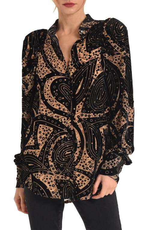 CIEBON CIEBON SADIE MIXED PRINT BURNOUT VELVET BUTTON-UP SHIRT