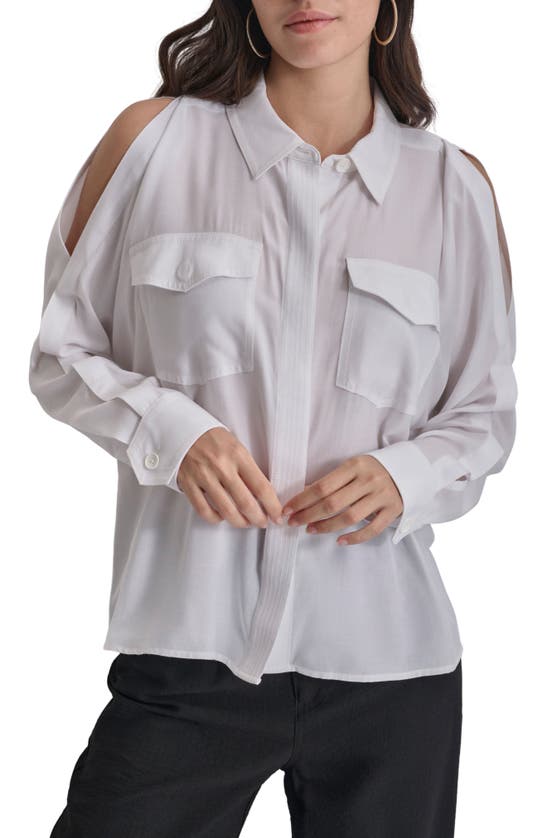 Dkny Cold Shoulder Button-up Shirt In White