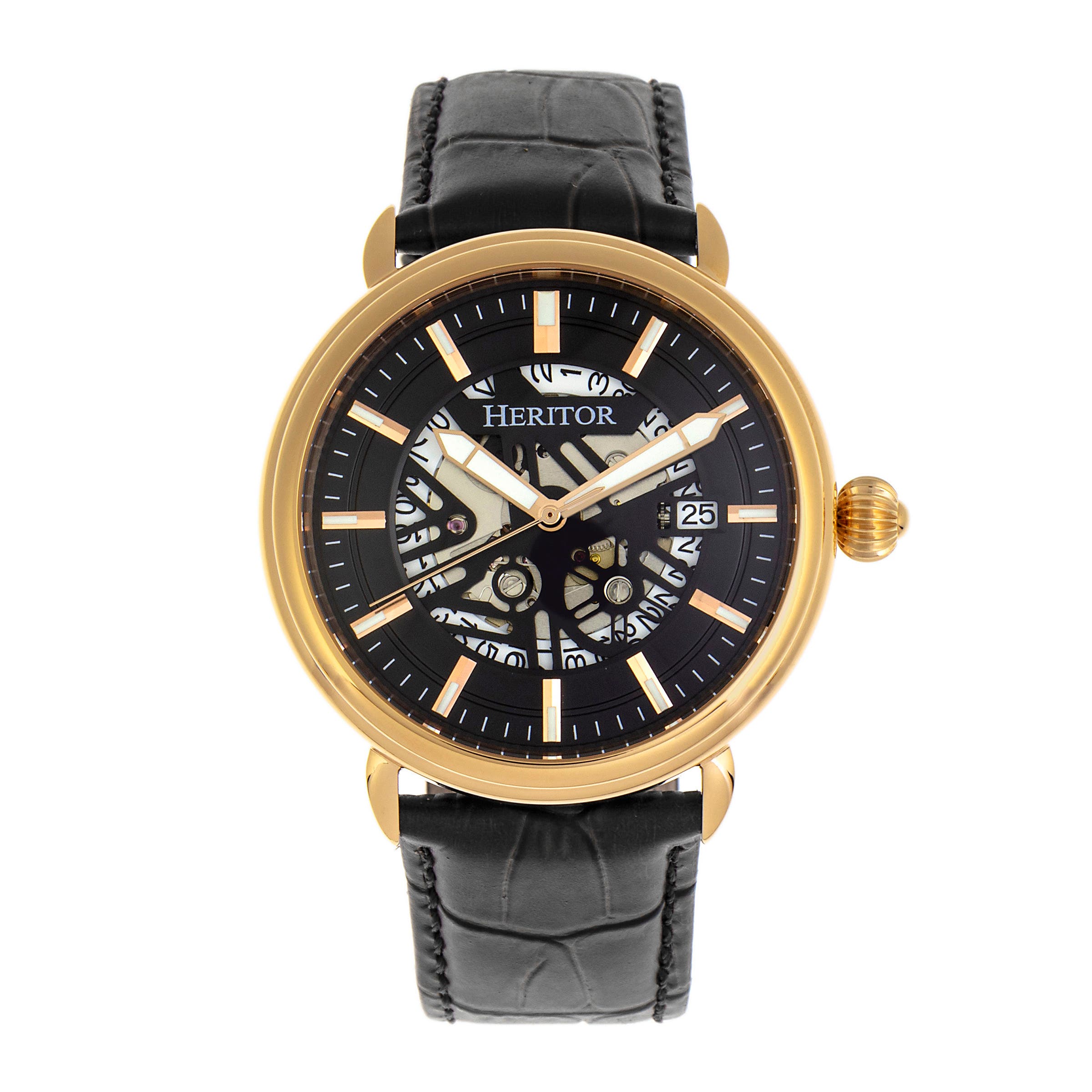 Heritor Automatic Mattias Leather-Band Watch w/Date in Gold/black Cover