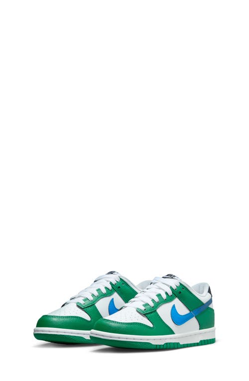 Shop Nike Kids' Dunk Low Basketball Sneaker In Malachite/blue/black