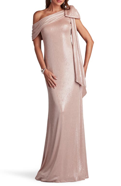 Metallic One-Shoulder Liquid Jersey Gown in Antique Pink
