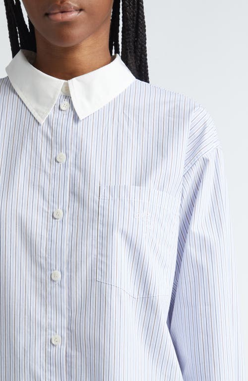 Acne Studios Logo-embroidered Striped Button-up Shirt In Dusty Blue/cold Brown