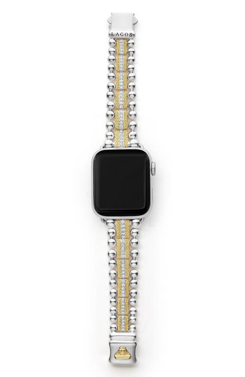 Lagos Smart Caviar Two-tone Sterling Silver And 18k Gold Diamond 38mm Apple Watch Bracelet In Gold/silver
