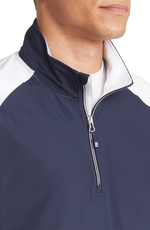 Cutter & Buck Adapt Eco Knit Hybrid Recycled Mens Quarter Zip In White/navy Blue