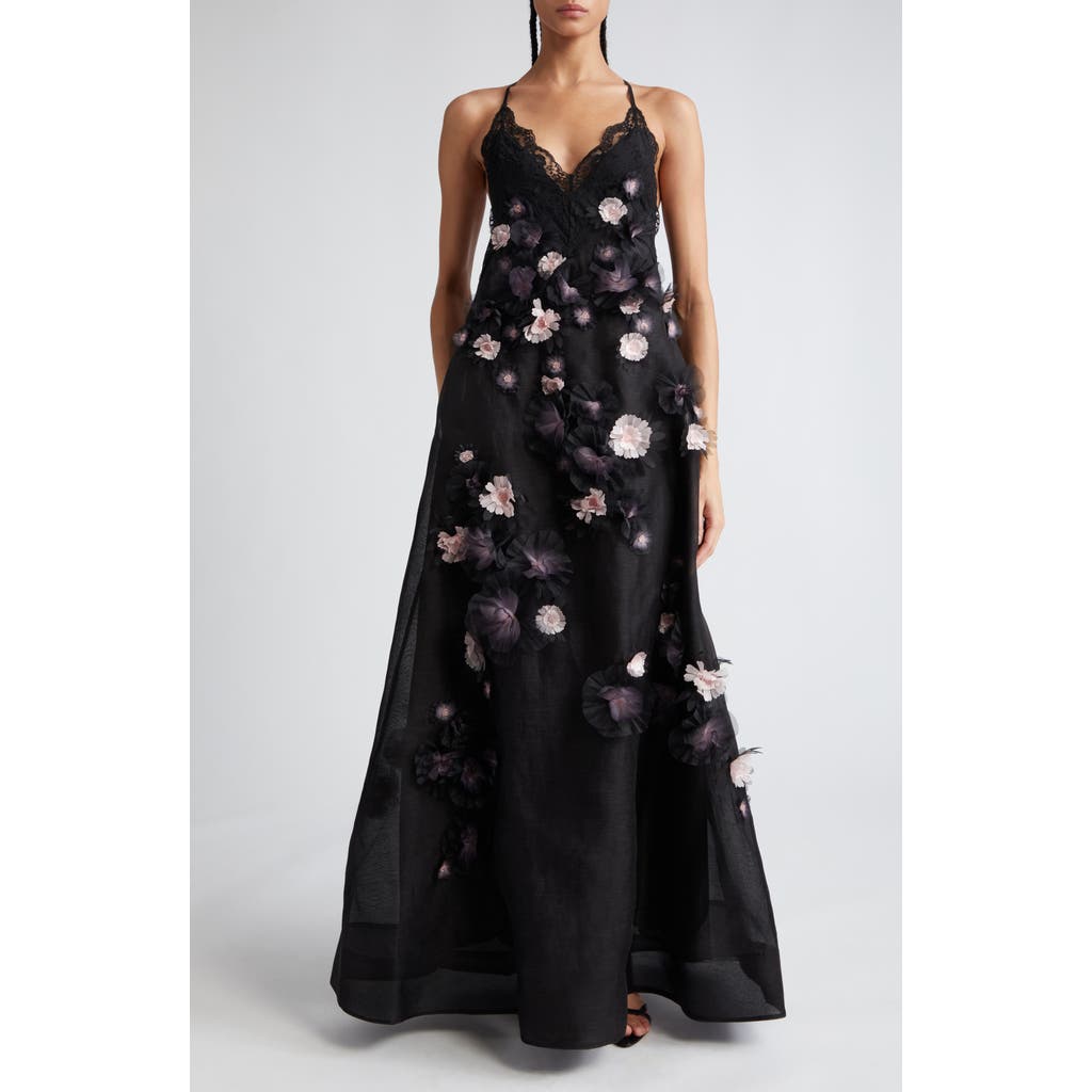 Zimmermann Matchmaker Daisy Linen & Silk Organza Gown In Black/pink