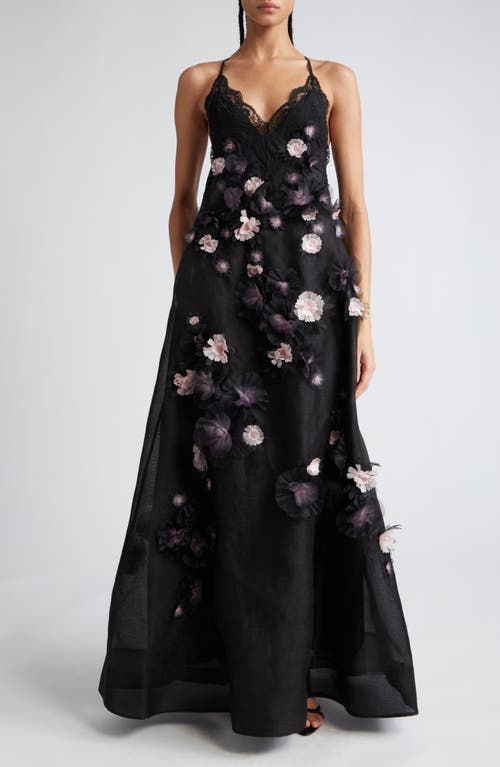 Matchmaker Daisy Linen & Silk Organza Gown in Black/Pink