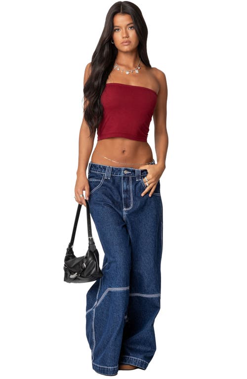 Edikted Low Rise Super Wide Leg Jeans In Dark-blue