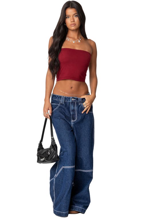 Shop Edikted Low Rise Super Wide Leg Jeans In Dark-blue