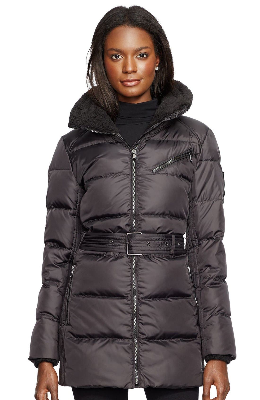 Lauren Ralph Lauren Belted Quilted Jacket with Faux Shearling Trim Nordstrom