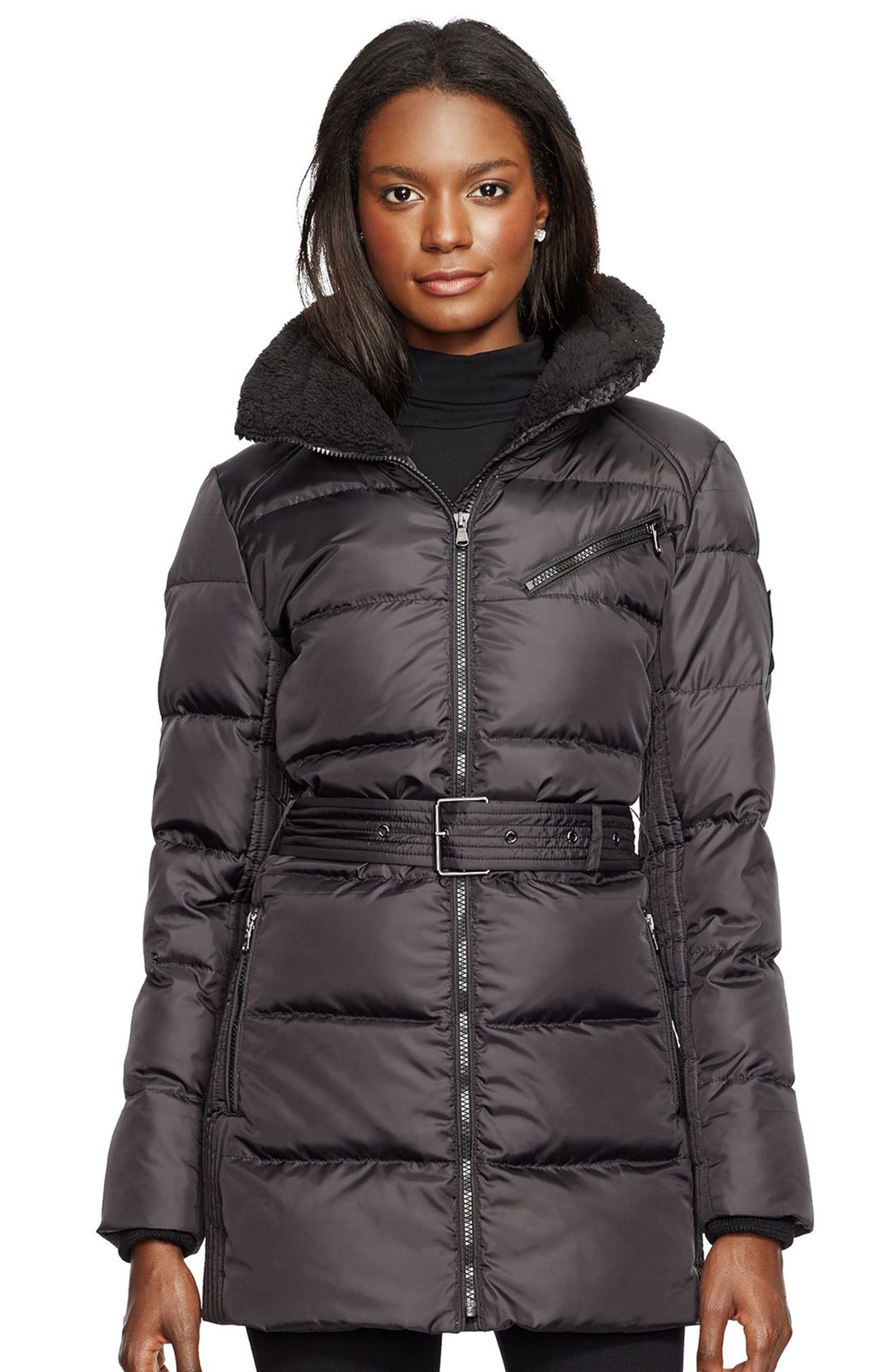 Lauren Ralph Lauren Belted Quilted Jacket with Faux Shearling Trim ...