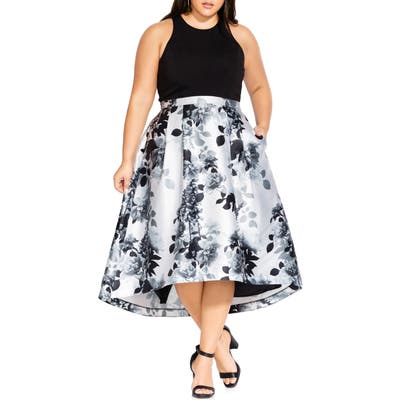 Plus Size City Chic Amelia Floral Mix Media Sleeveless Dress, Black