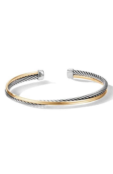 Crossover Bracelet in Sterling Silver with 18K Yellow Gold, 3mm