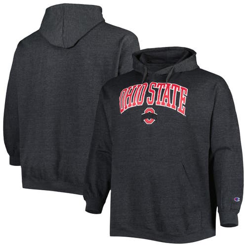 Men's Champion Heather Charcoal Ohio State Buckeyes Big & Tall Arch Over Logo Powerblend Pullover Hoodie