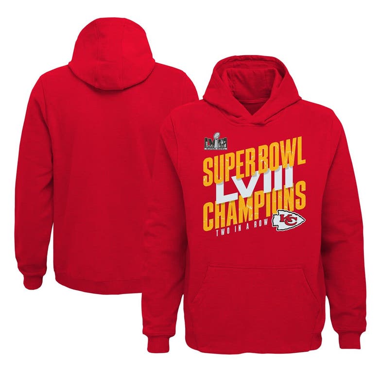 Shop Outerstuff Youth  Red Kansas City Chiefs Super Bowl Lviii Champions Iconic Victory Pullover Hoodie