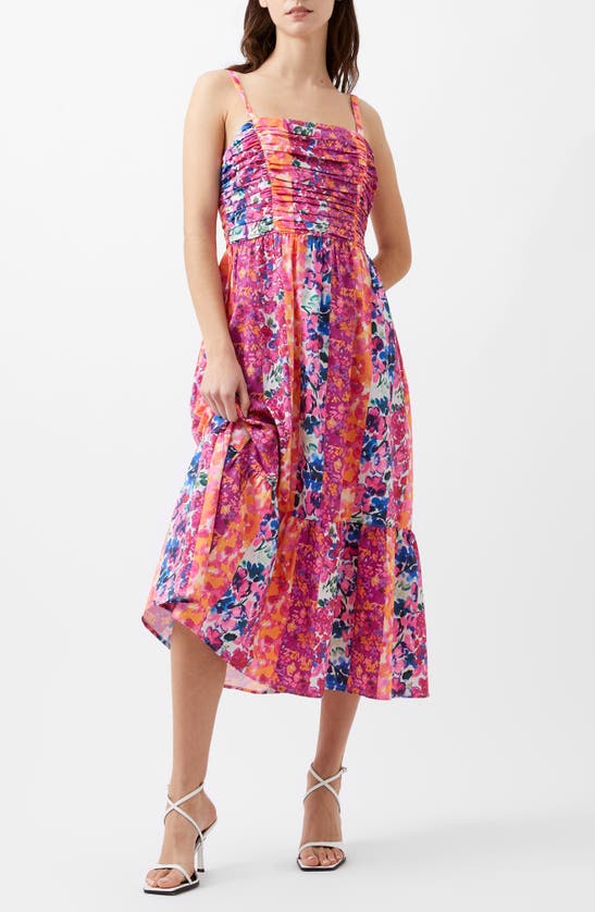 Shop French Connection Carrie Mixed Floral Midi Sundress In Clover/persimmon