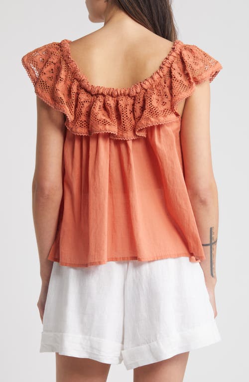 Shop Cleobella Paulina Lace Ruffle Cotton Top In Apricot Brandy