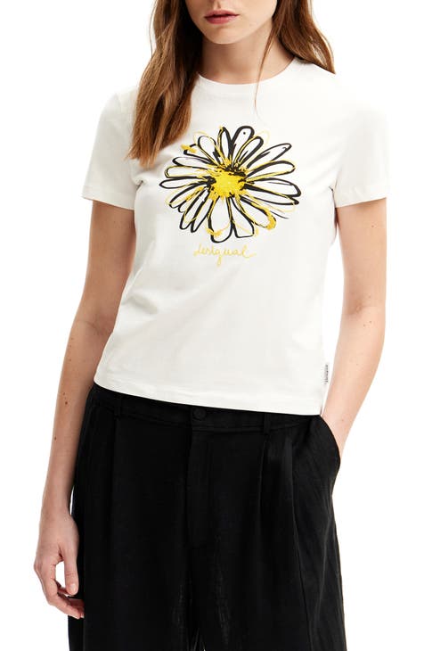 Daisy Embroidered Cotton Graphic T-Shirt