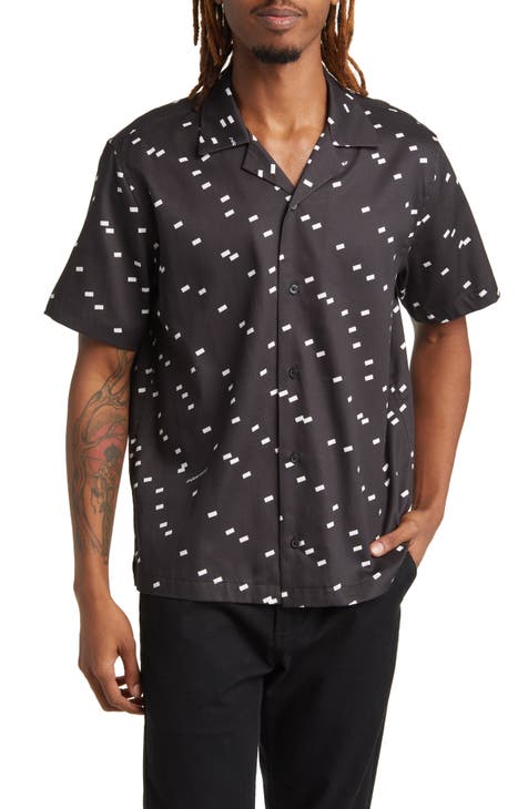 Canty Light Reflection Geo Print Short Sleeve Button-Up Shirt