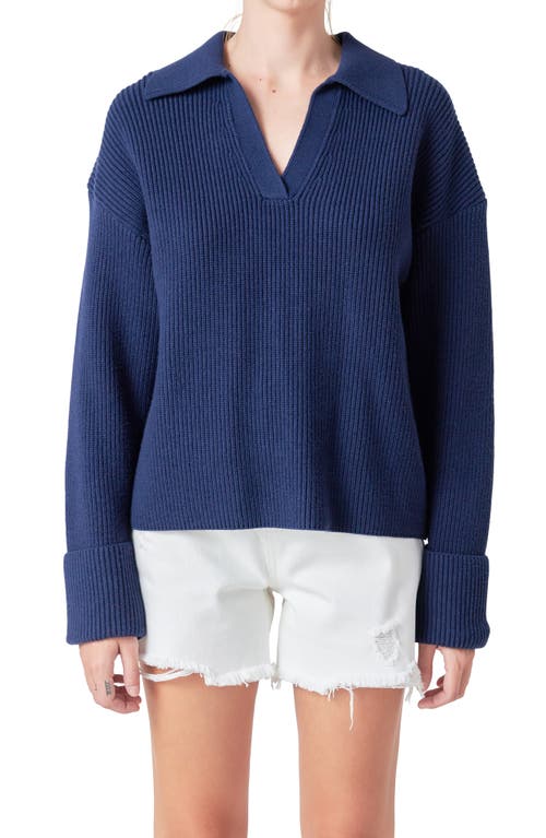 Shop Grey Lab Rib Polo Sweater In Navy