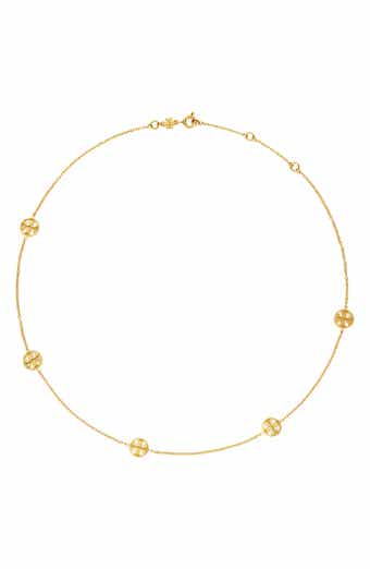 Tory Burch Delicate Crystal Logo Pendant Necklace