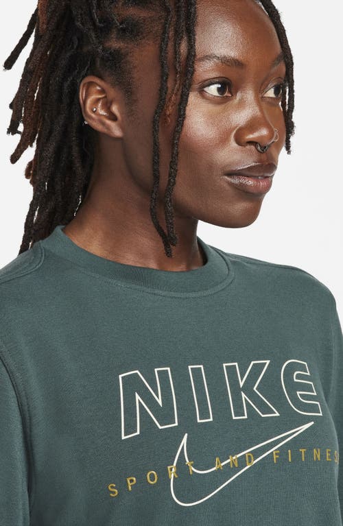 Shop Nike One Dri-fit Crewneck Graphic Sweatshirt In Deep Jungle/bronzine