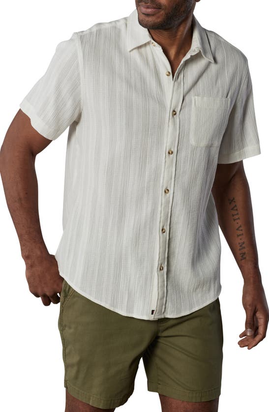 The Normal Brand Freshwater Short Sleeve Button-up Shirt In Ivory Crinkle Dobby