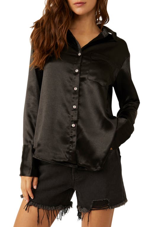 Free People Shooting For the Moon Satin Shirt in Black at Nordstrom, Size Small