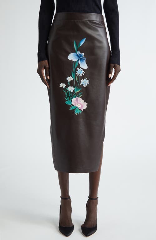 Givenchy Floral Motif Low-High Leather Skirt Dark Brown at Nordstrom, Us
