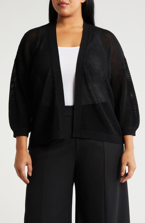 Open Stitch Open Front Cotton Cardigan in Black