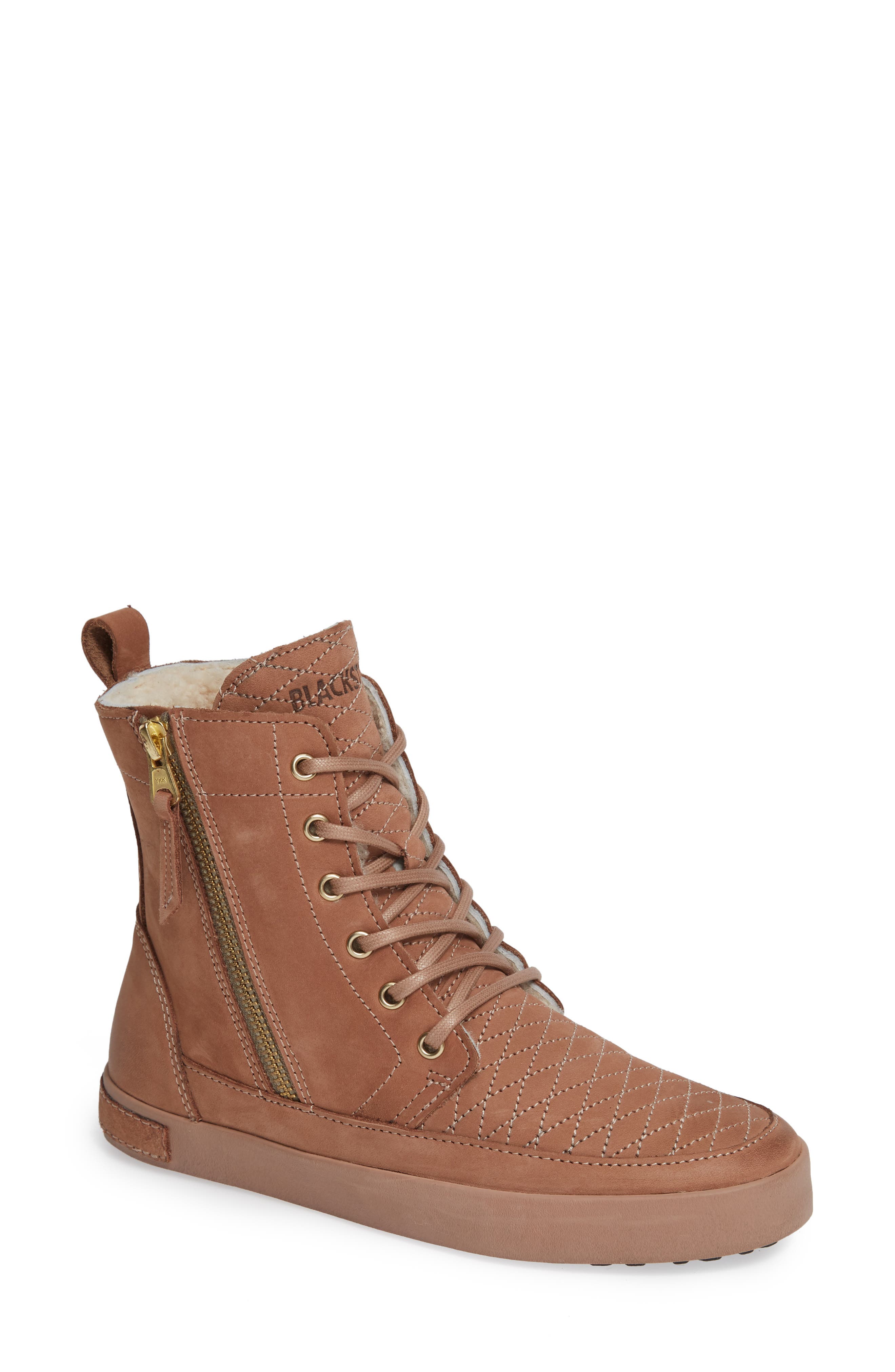 Blackstone Ql64 High Top Sneaker With Genuine Shearling Lining, Beige