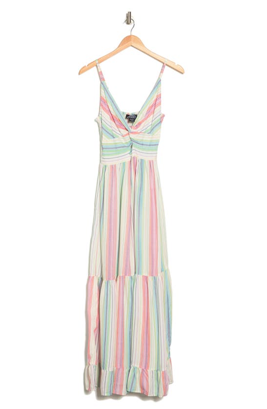 Angie Stripe Peekaboo Tiered Maxi Dress In Ivory-multi
