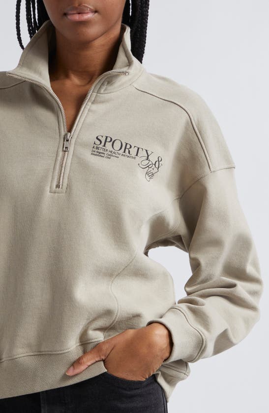 Shop Sporty And Rich Logo Detail Quarter-zip Cotton Fleece Sweatshirt In Elephant
