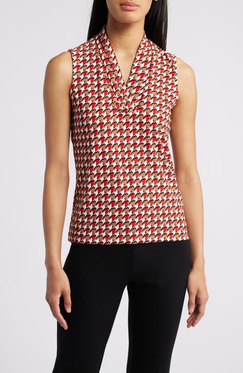 Shop Anne Klein Print Triple Pleat Sleeveless Shell In Bright Crimson Multi