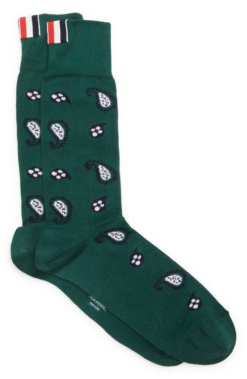 Thom Browne Paisley Intarsia Mid Calf Socks in Dark Green