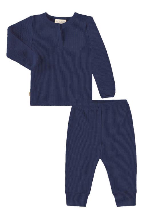 PAIGELAUREN Stretch Organic Cotton Blend Thermal Top & Leggings Set in Blue 