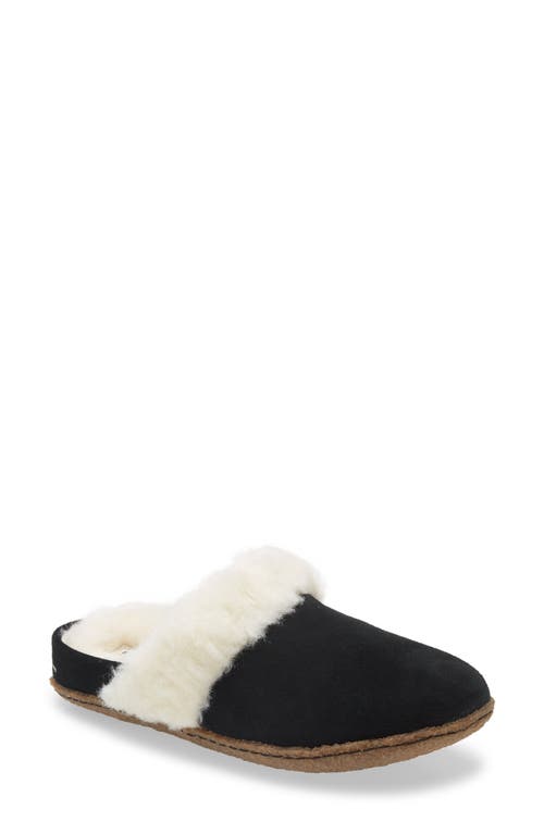 Size 12 SOREL Nakiska II Faux Shearling Lined Slide Slipper in Black/Natural at Nordstrom, Size 12