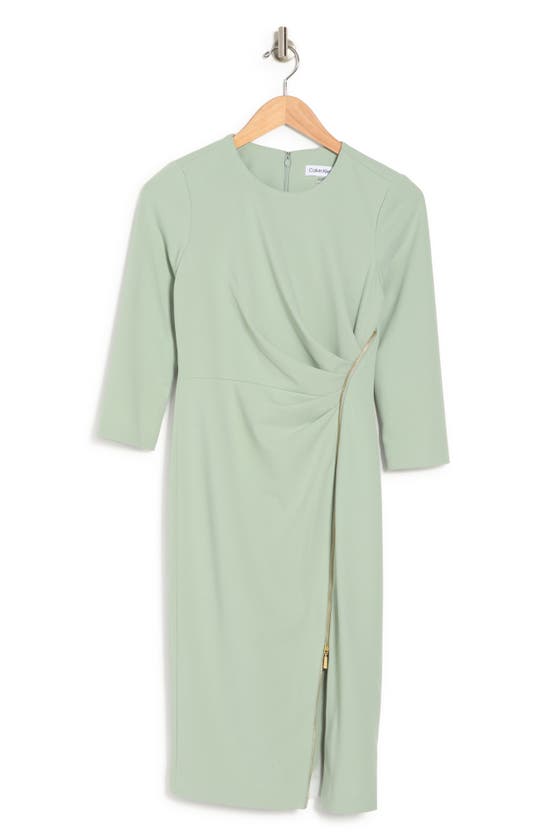 Calvin Klein Ruched Zipper Sheath Dress In Jadeite