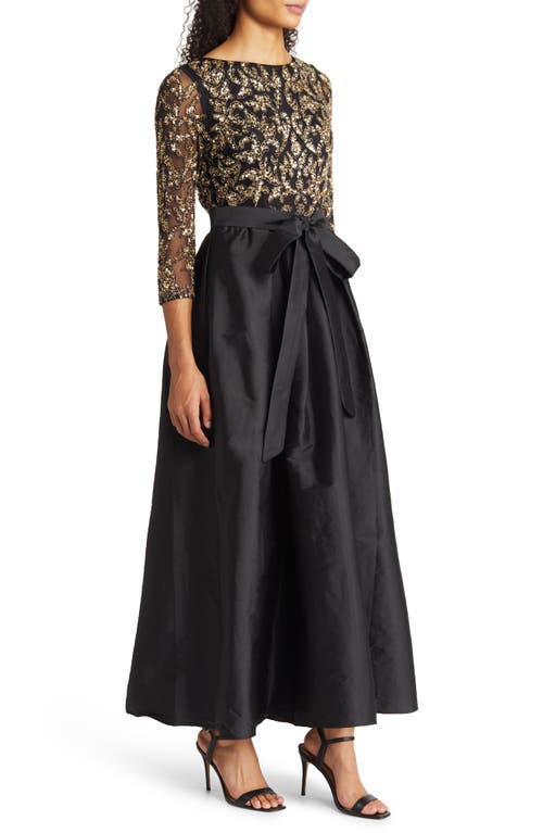 Pisarro Nights Sequin Bodice Gown In Black/gold
