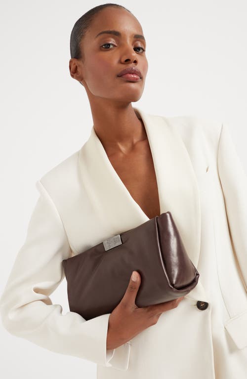 Shop Brunello Cucinelli Clutch With Shimmering Detail In Brown