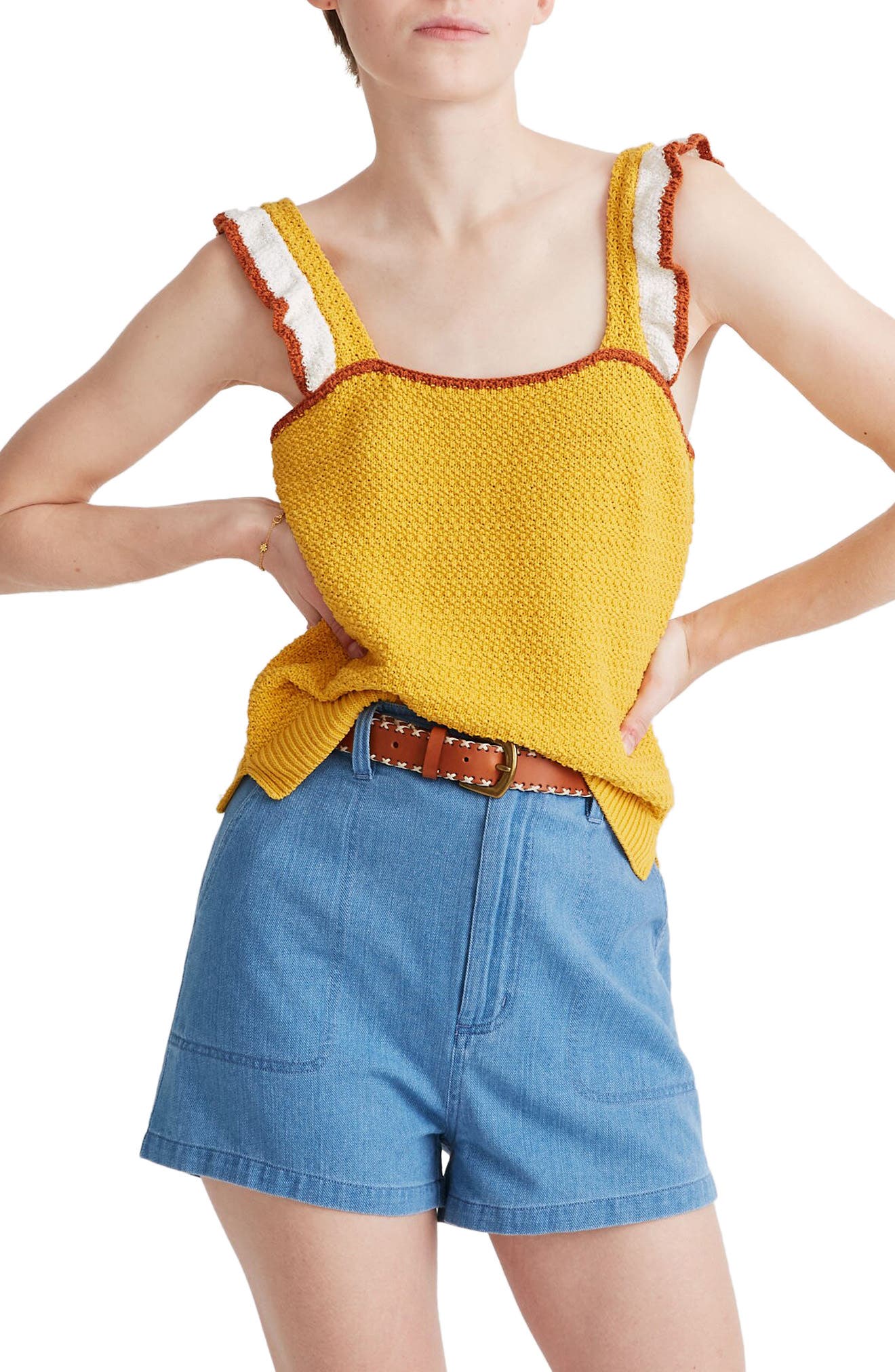 madewell ruffle crochet sweater tank