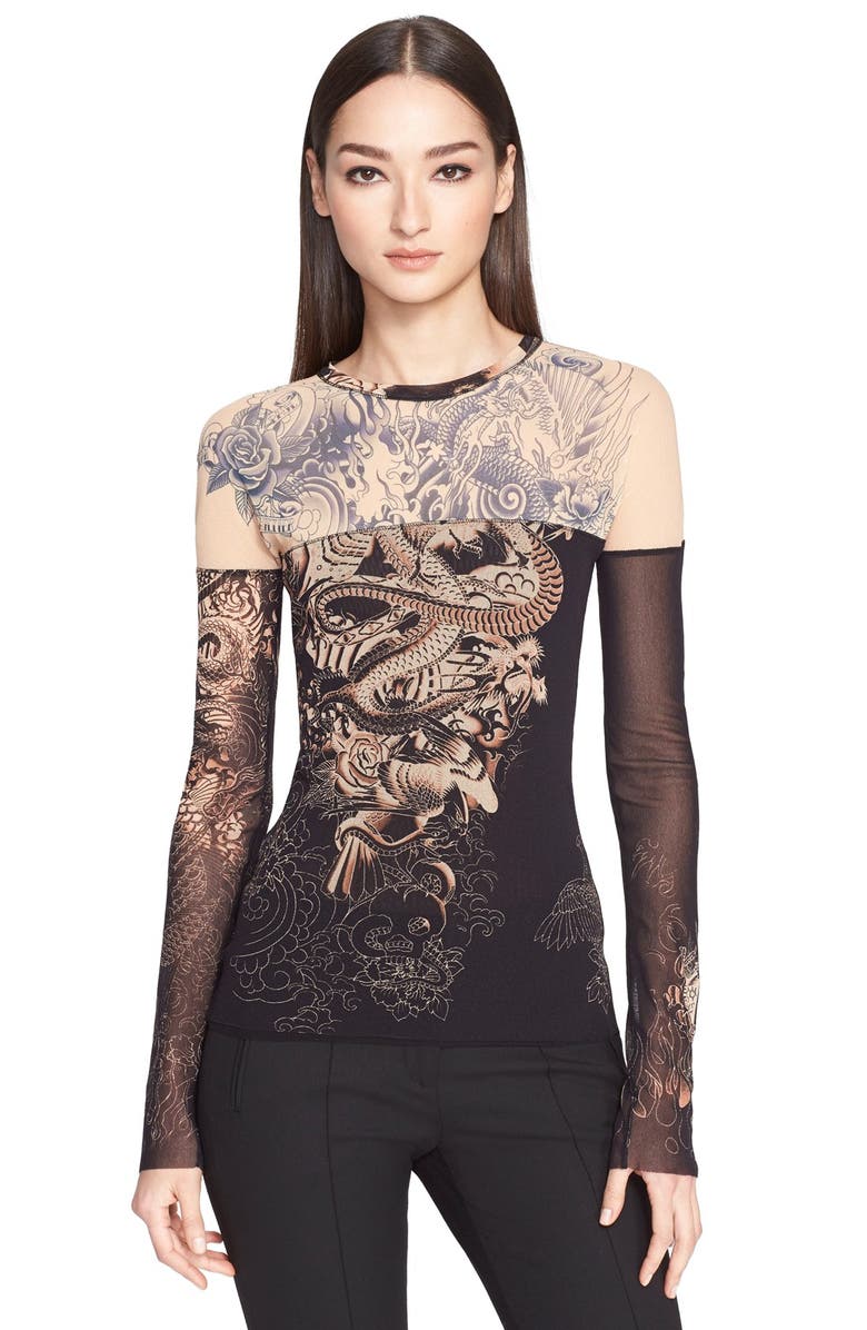 Jean Paul Gaultier Tattoo Print Tulle Top (Nordstrom Exclusive) Nordstrom