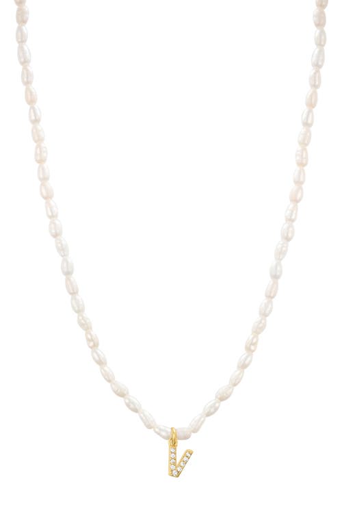 Shop St. Moran Initial Freshwater Pearl Beaded Necklace In White - V