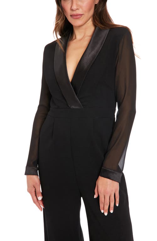 London Times Women's Tuxedo Chiffon-sleeve Jumpsuit In Black