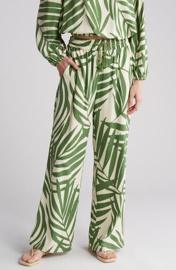 Gemma + Jane Palm Print Pull-on Pants In Green