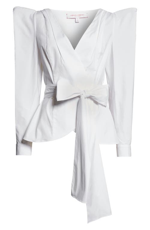 Shop Carolina Herrera Puff Sleeve Belted Poplin Top In White