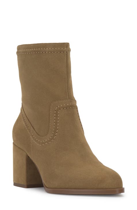 Vince Camuto Zip up Ankle Boots Booties Tan Suede Leather Women's Shoes 9 M